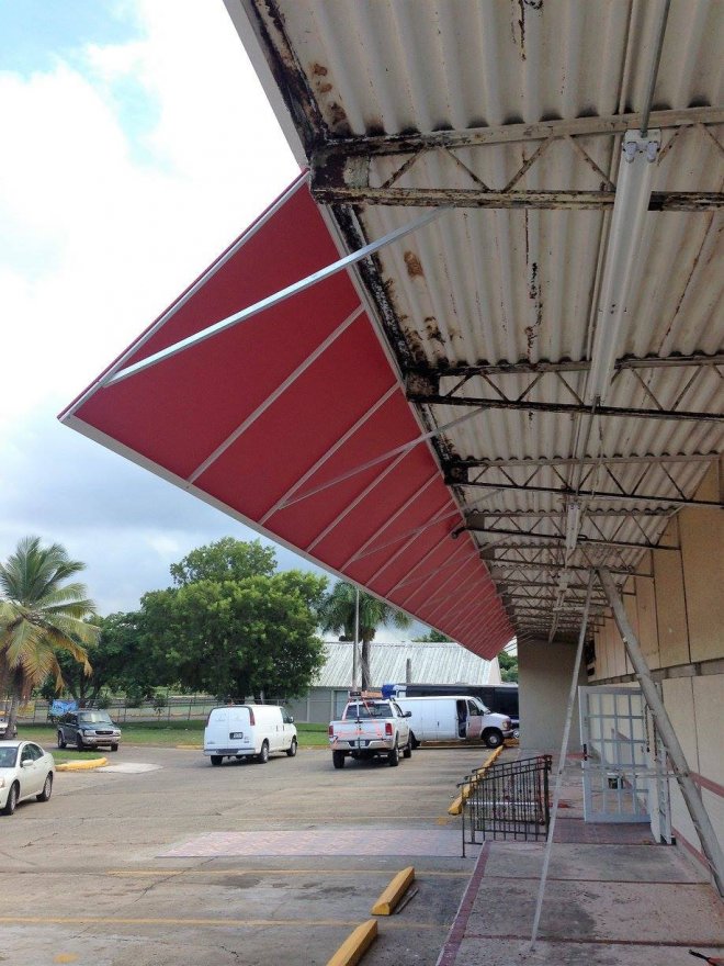 Red Building Awning